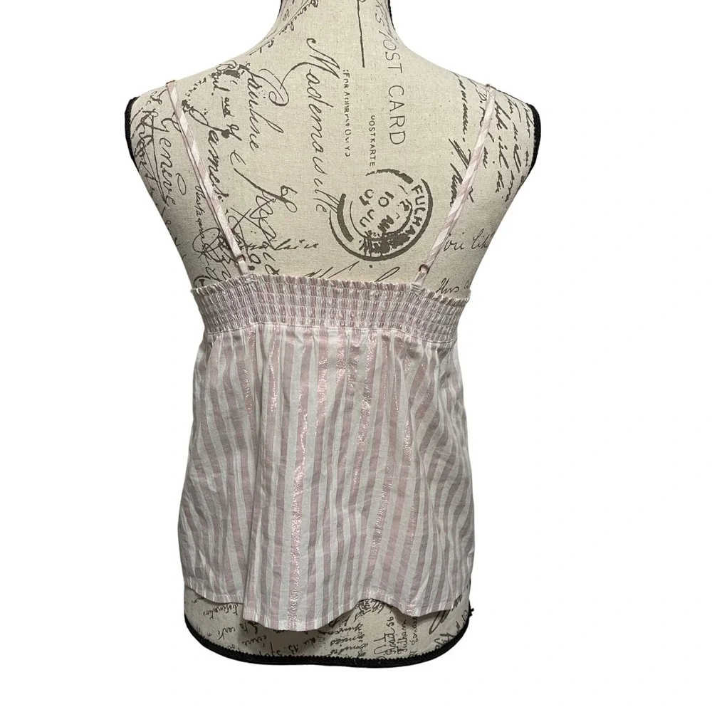 Victoria's Secret Camisole Women M Pink Stripe Metallic Tie Front Coquette Y2K‎